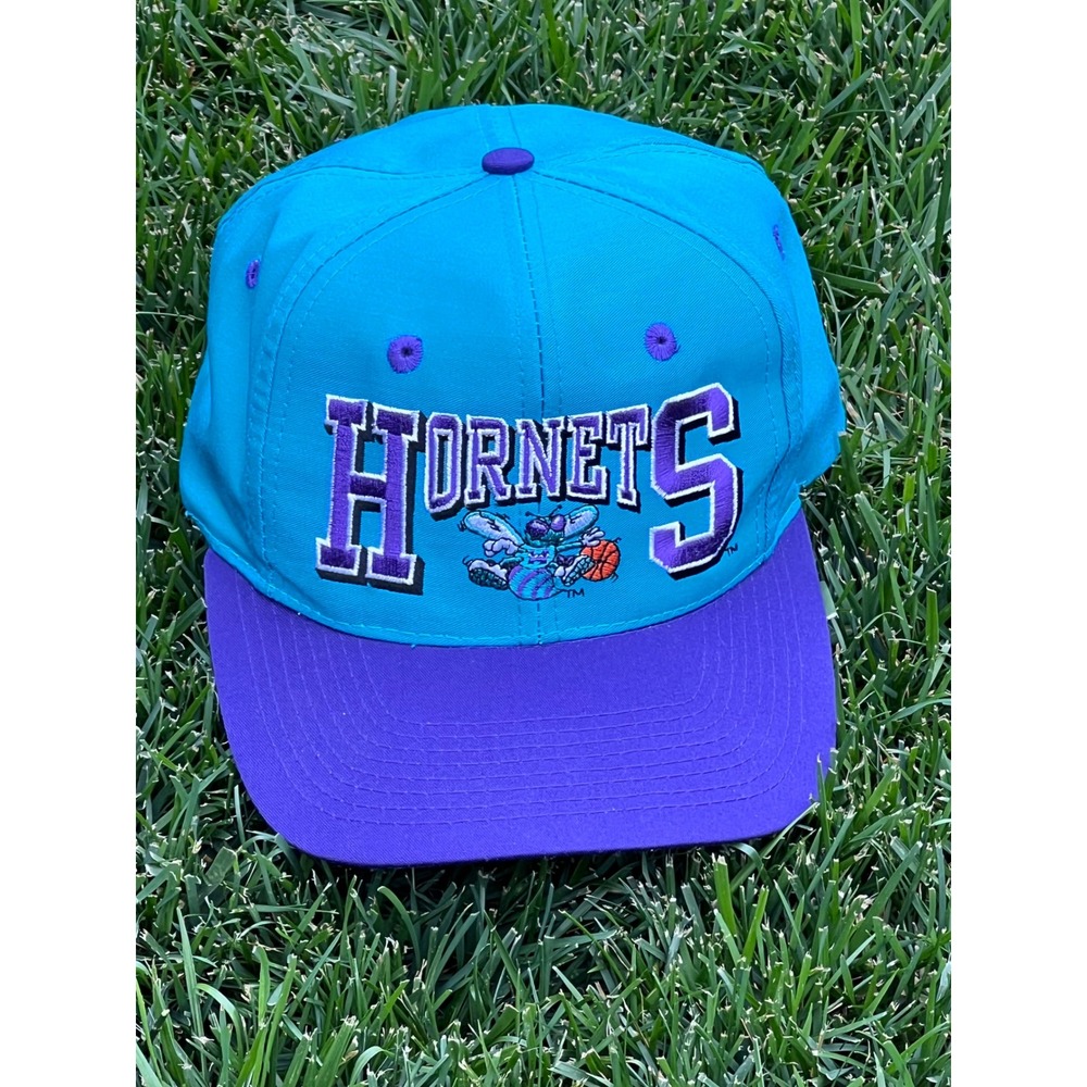Vintage Charlotte Hornets NBA Snapback Hat Teal Purple Drew Pearson Mascot Cap